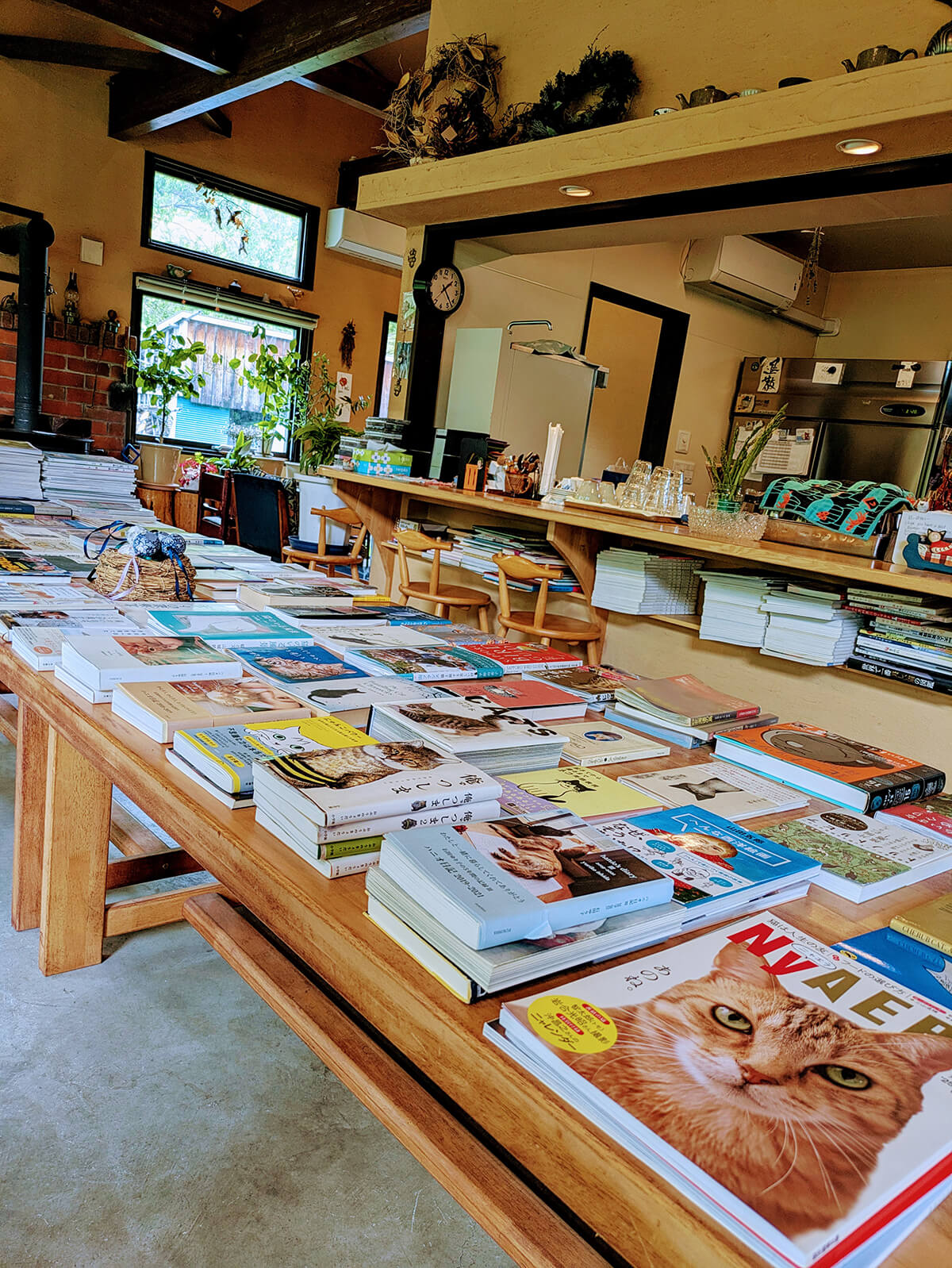 nekotokotoriteiの店内に置かれたたくさんの本